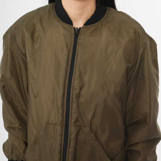 90s RedHead Olive Green Nylon Bomber Jacket Black Rib Trim XL
