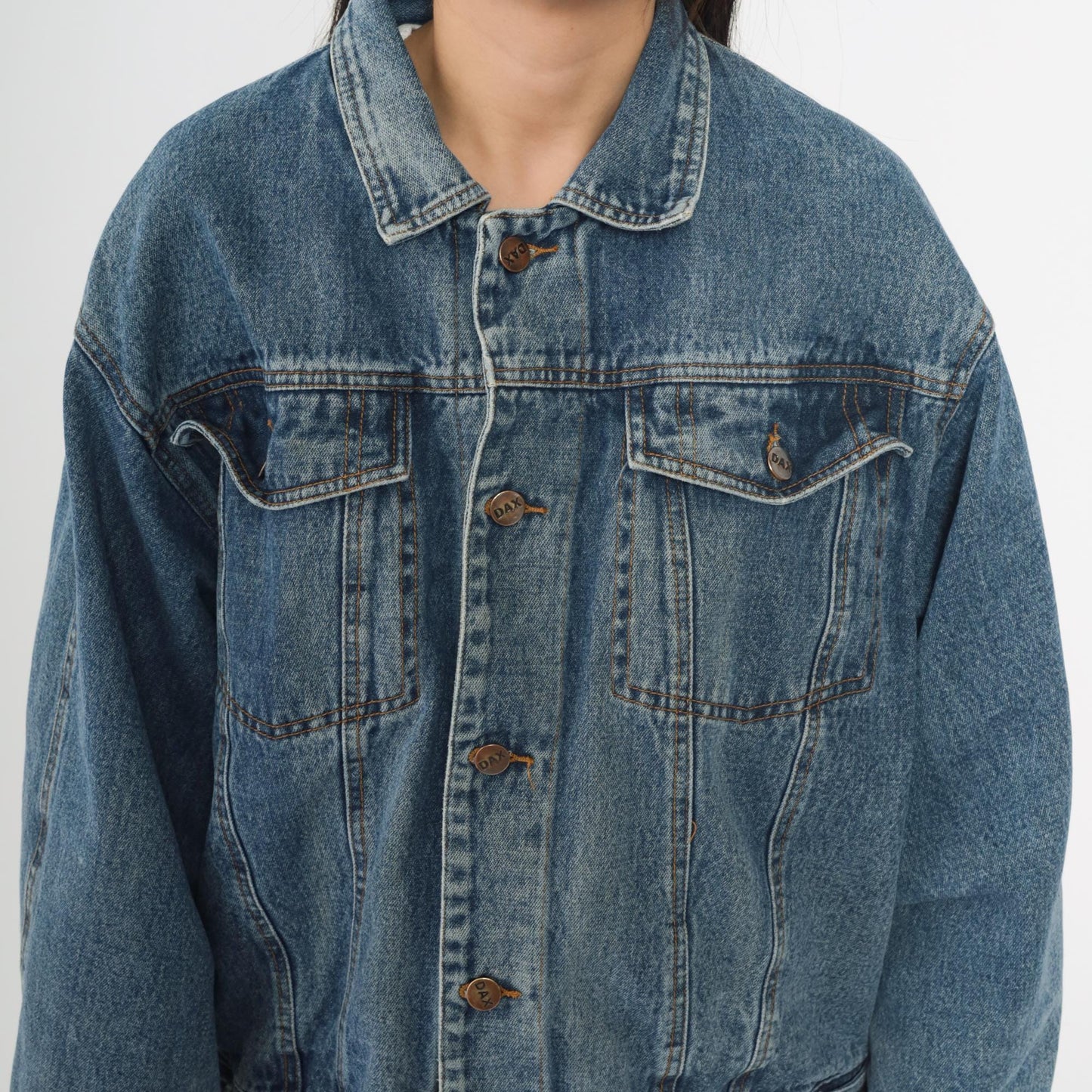 90s DAX Denim Jacket Button Front Cotton Trucker Coat Extra Large XL