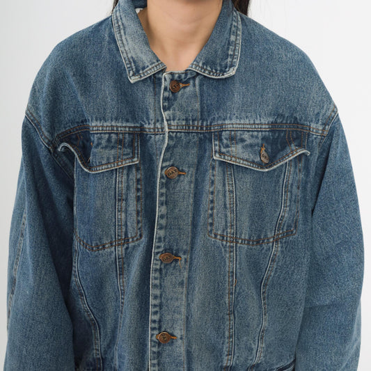 90s DAX Denim Jacket Button Front Cotton Trucker Coat Extra Large XL