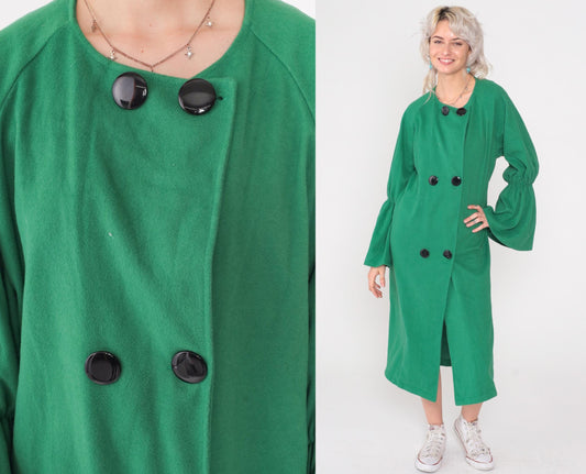 Y2K Green Bell Sleeve Coat Double Breasted Jacket Large L