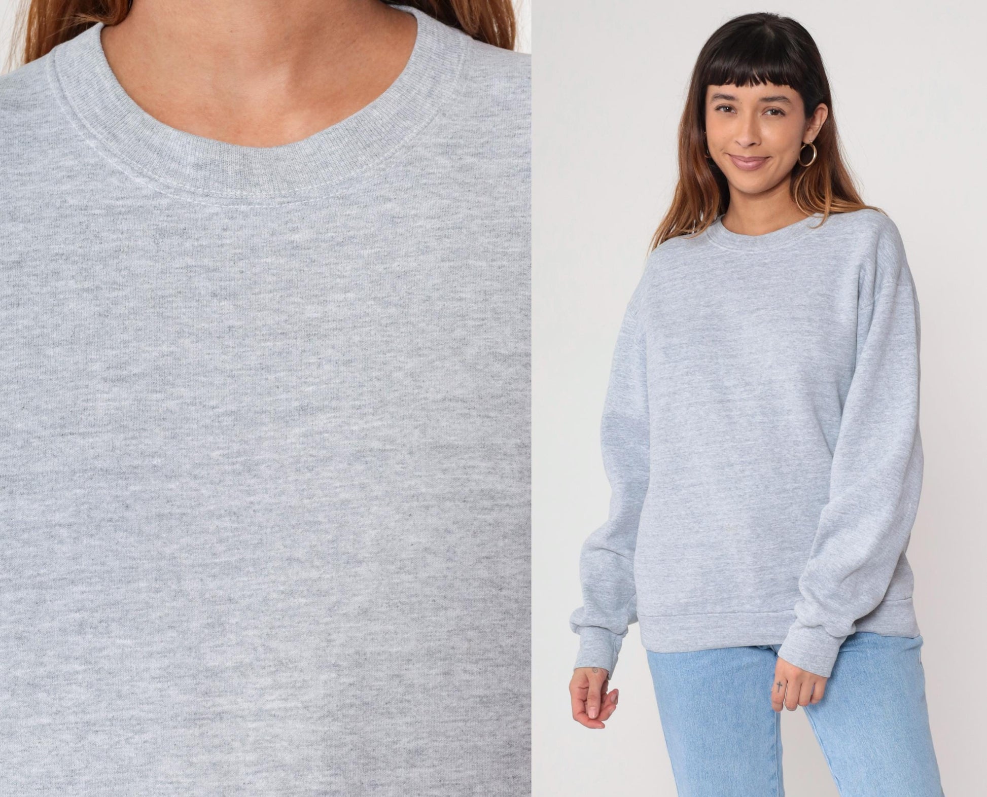 80s BVD Heather Grey Raglan Sweatshirt Crewneck Pullover Large L