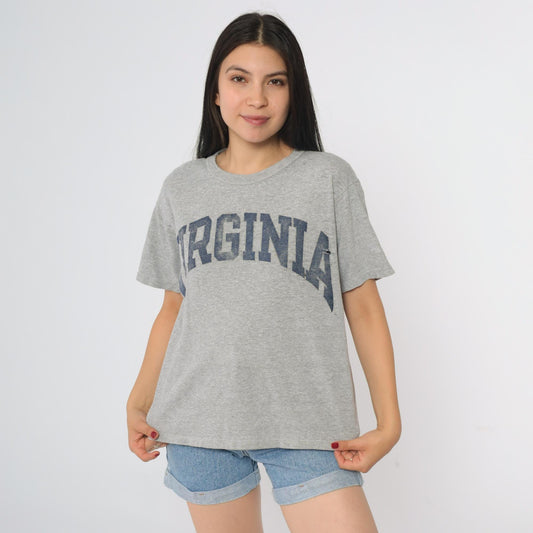 90s Champion Virginia State Graphic T-Shirt Heather Grey Navy Medium