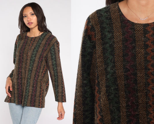 90s Divine Collection Stripe Sweater Forest Green Burgundy Crewneck Medium