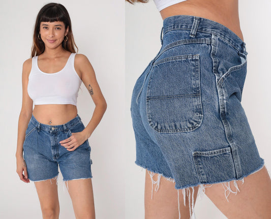 90s Wrangler Denim Cargo Shorts High Waist Blue Jean Medium 30