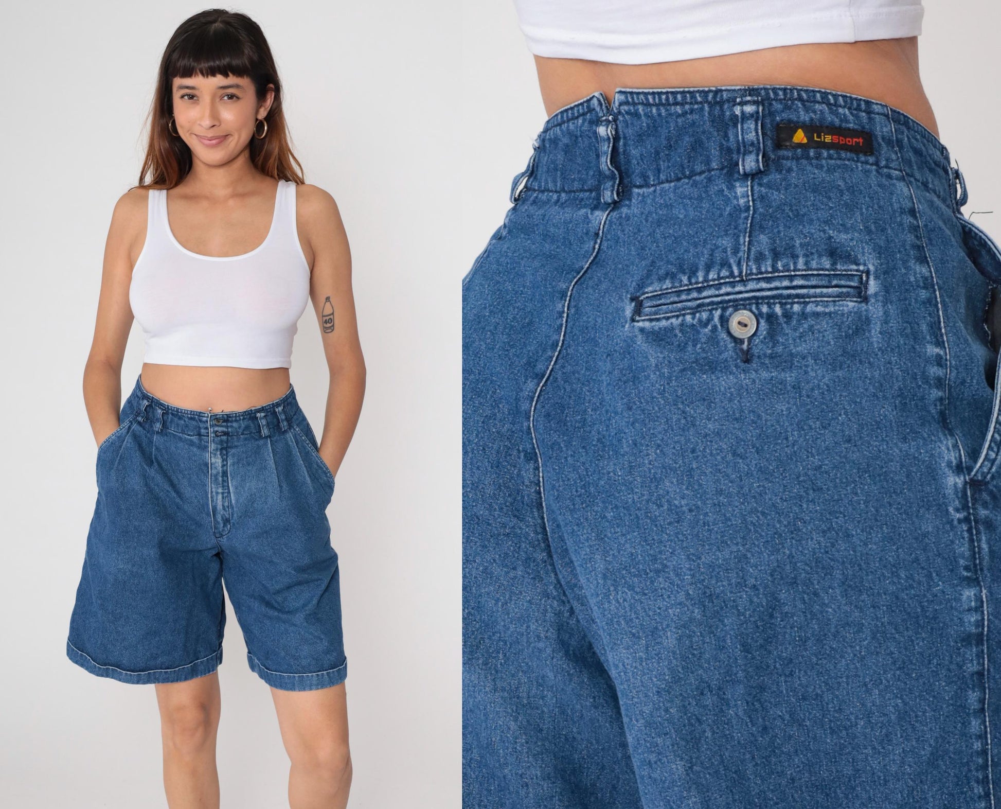 90s Liz Claiborne Pleated Jean Shorts Blue Denim High Waisted Medium