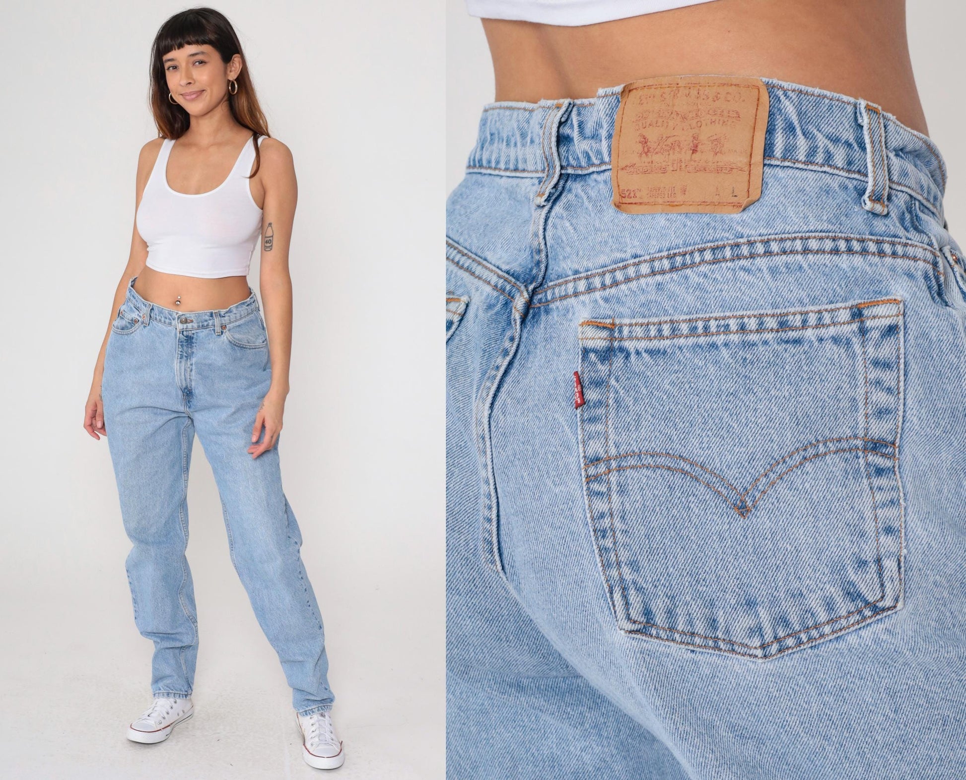 Levi's 521 High Waist Mom Jeans Blue Denim Tapered 90s 16 Long