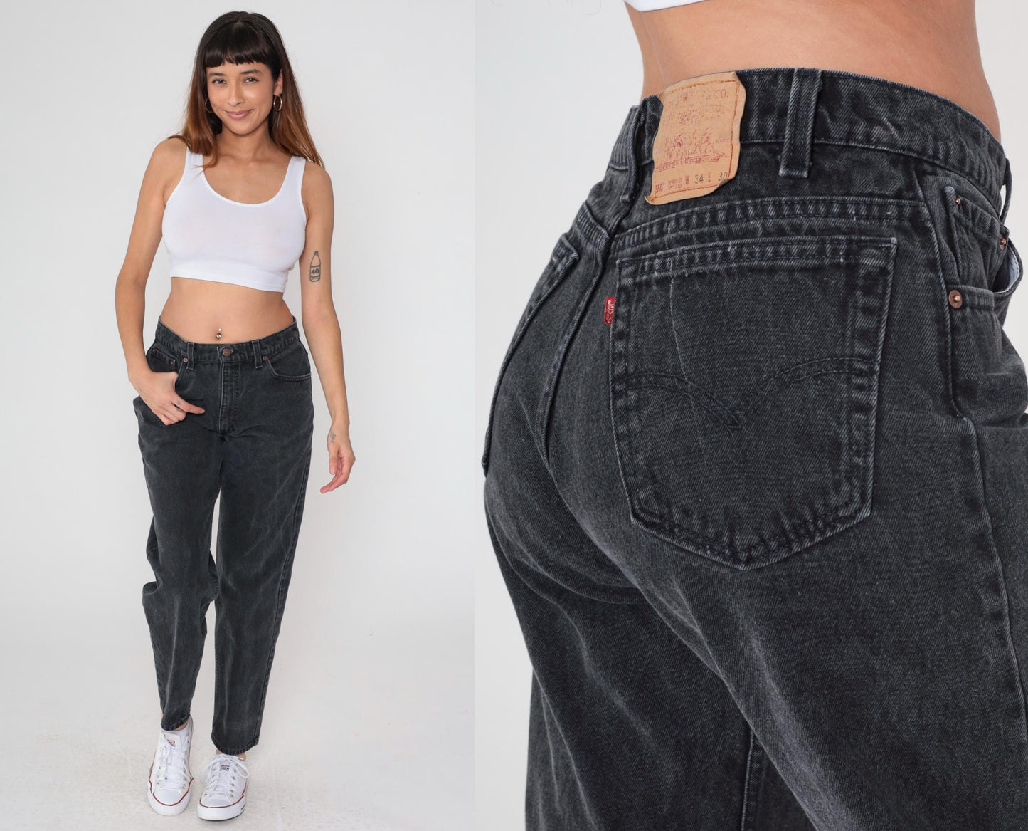 90s Levi's 550 Black Denim High-Waist Mom Jeans Made in USA 34 30