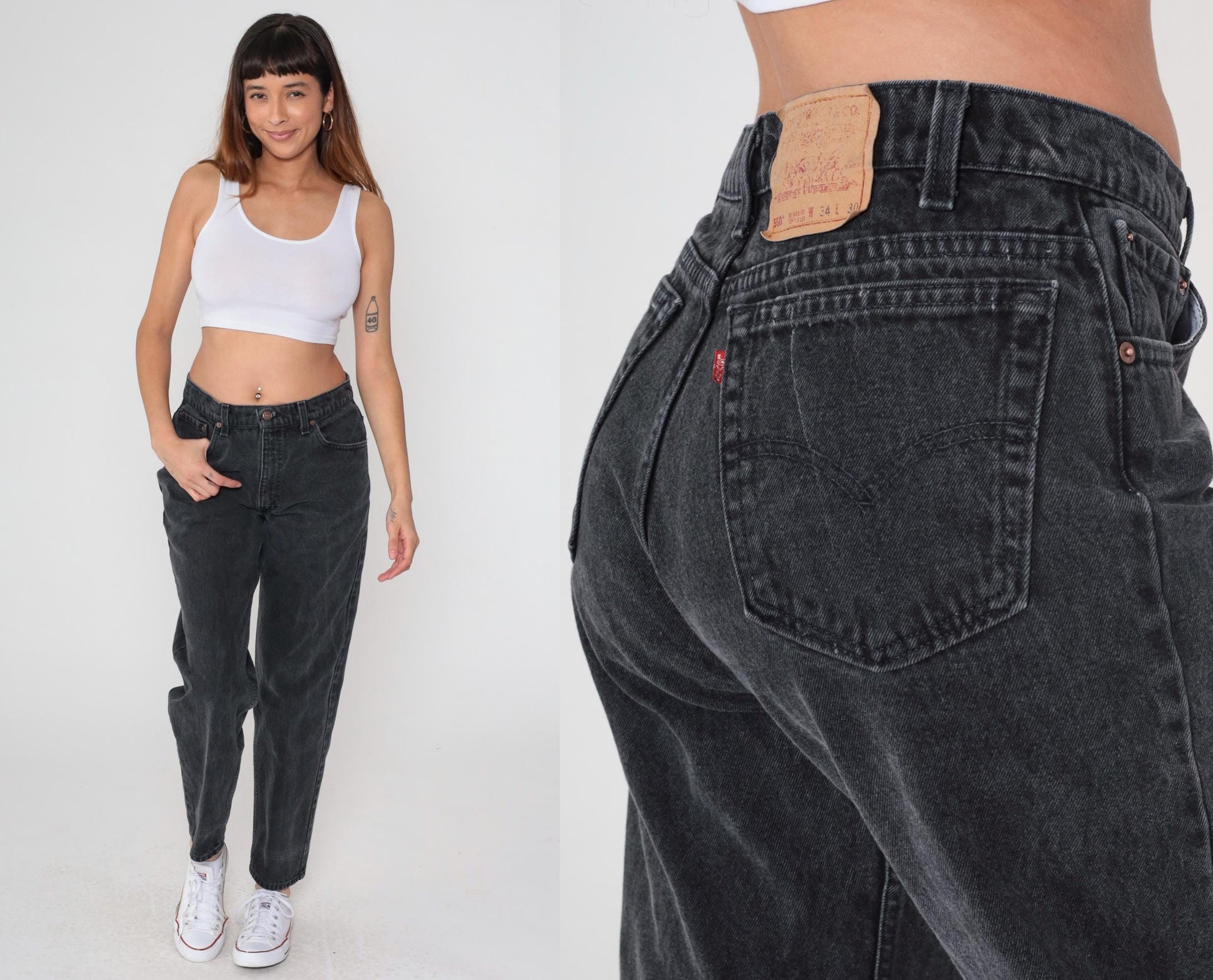 90s Levi's 550 Black Denim High-Waist Mom Jeans Made in USA 34 30