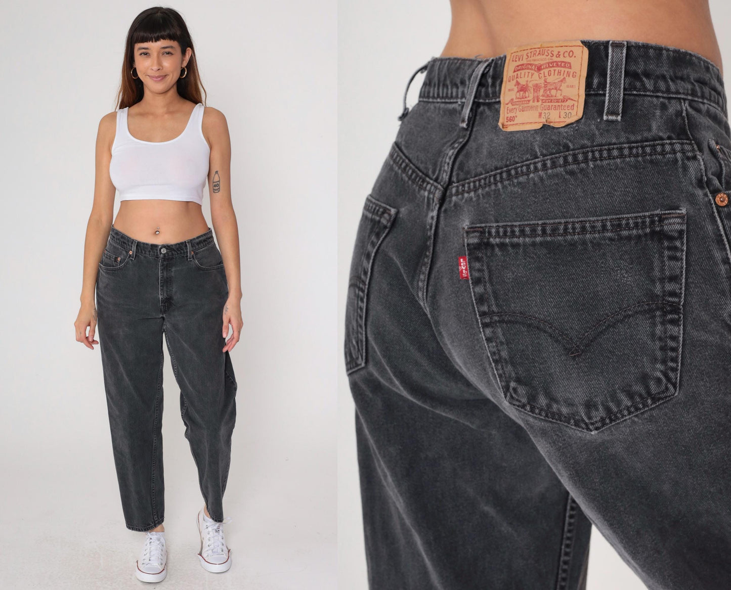 90s Levi's 560 Black Denim Jeans High Waist Relaxed Fit 32x30