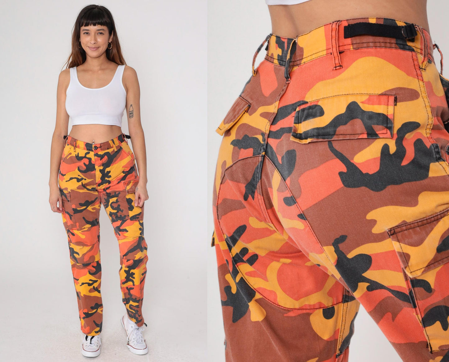 Y2K Orange Camo Cargo Pants Rothco Military Small