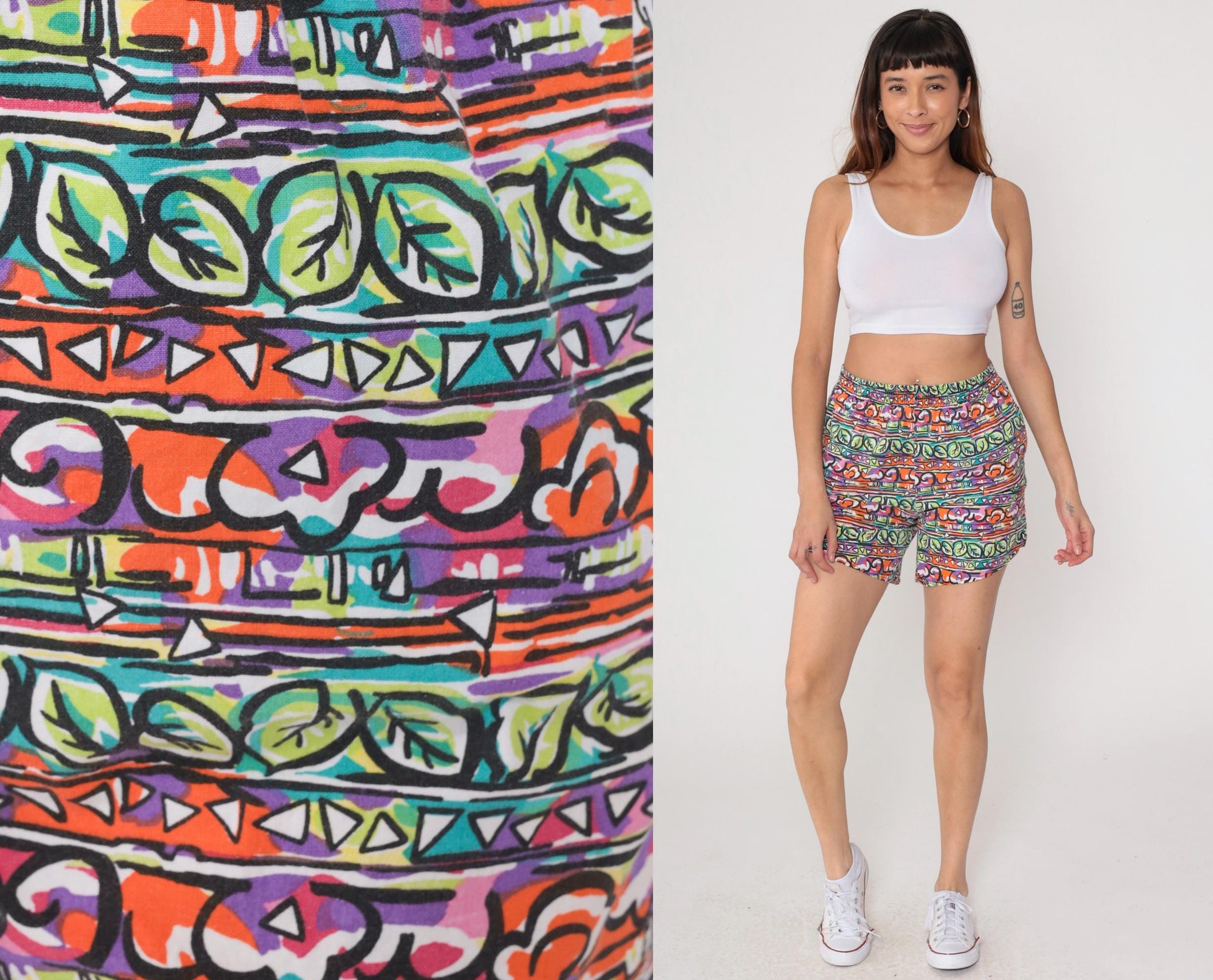 90s Victoria Harbor Cotton Shorts High Rise Abstract Geometric Print Medium
