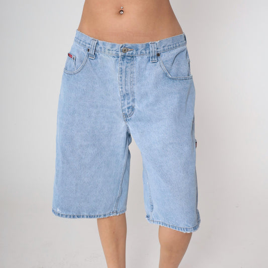 Y2K US Polo Association Carpenter Shorts Light Wash Denim Cargo Utility 36