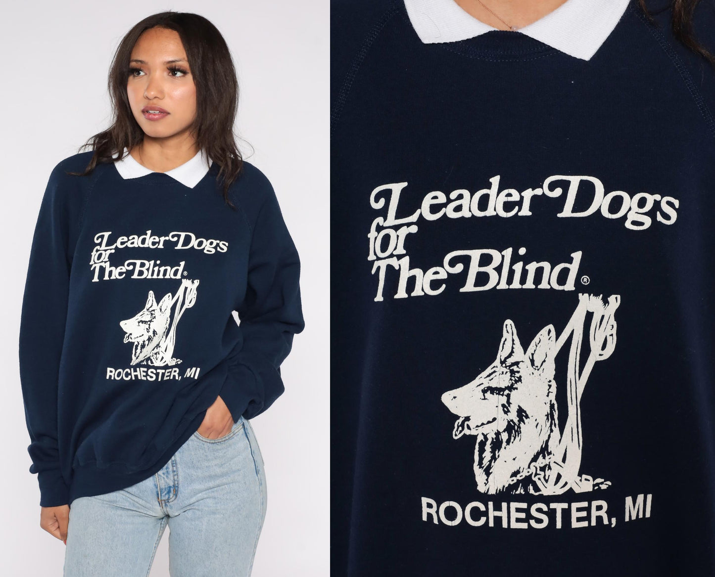 90s Lee Leader Dogs For The Blind Sweatshirt Navy Graphic Crewneck Extra Large XL