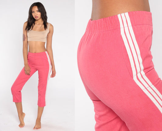 80s Sears Coral Pink Track Pants Capri White Side Stripe Extra Small XS