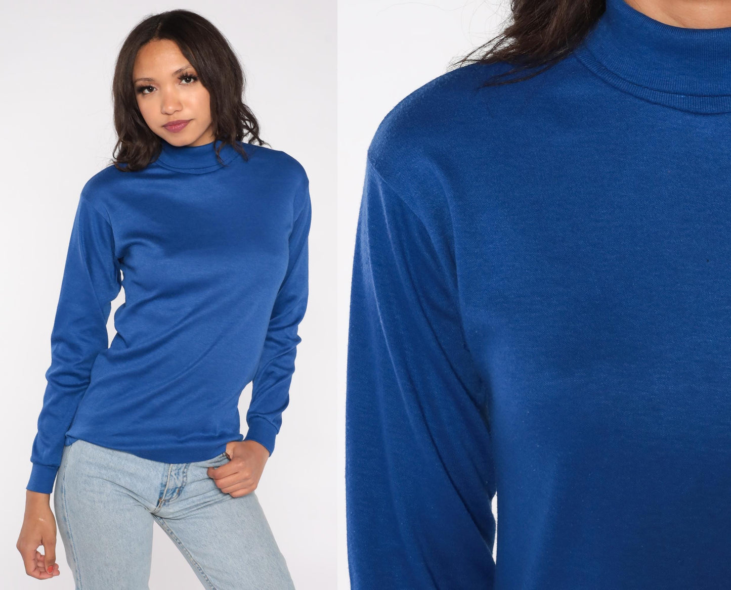 80s Favorites Brand Royal Blue Turtleneck Long Sleeve Cotton Blend Extra Large XL