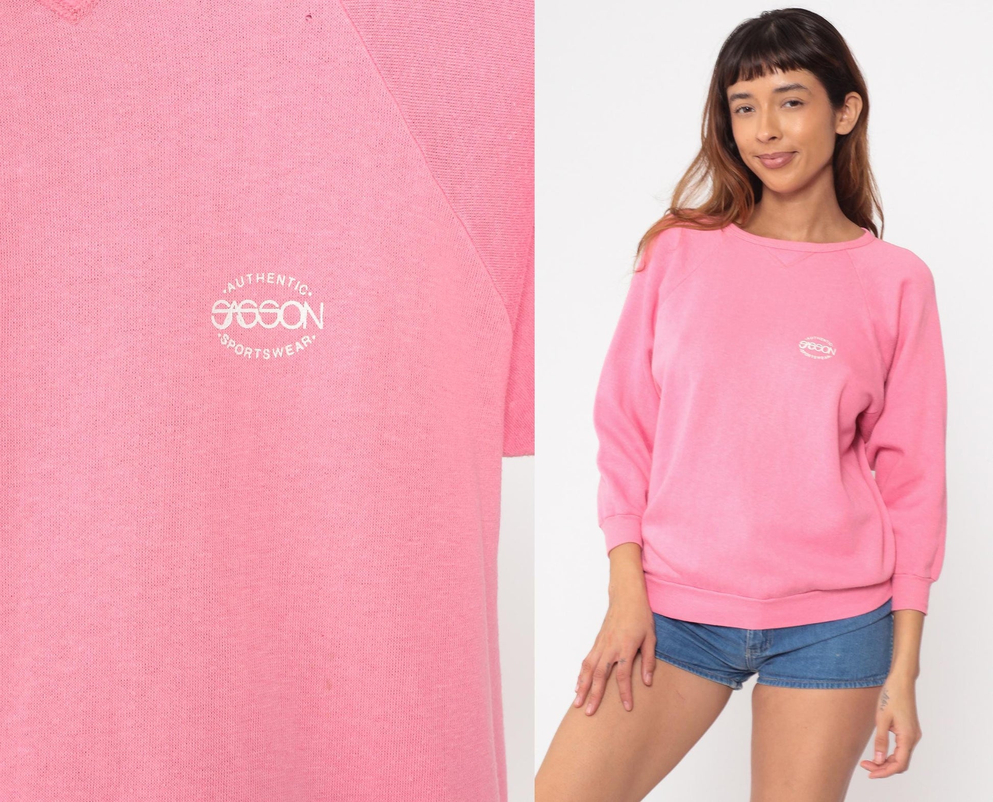 80s Sasson Pink Crewneck Sweatshirt Raglan Sleeve Medium M
