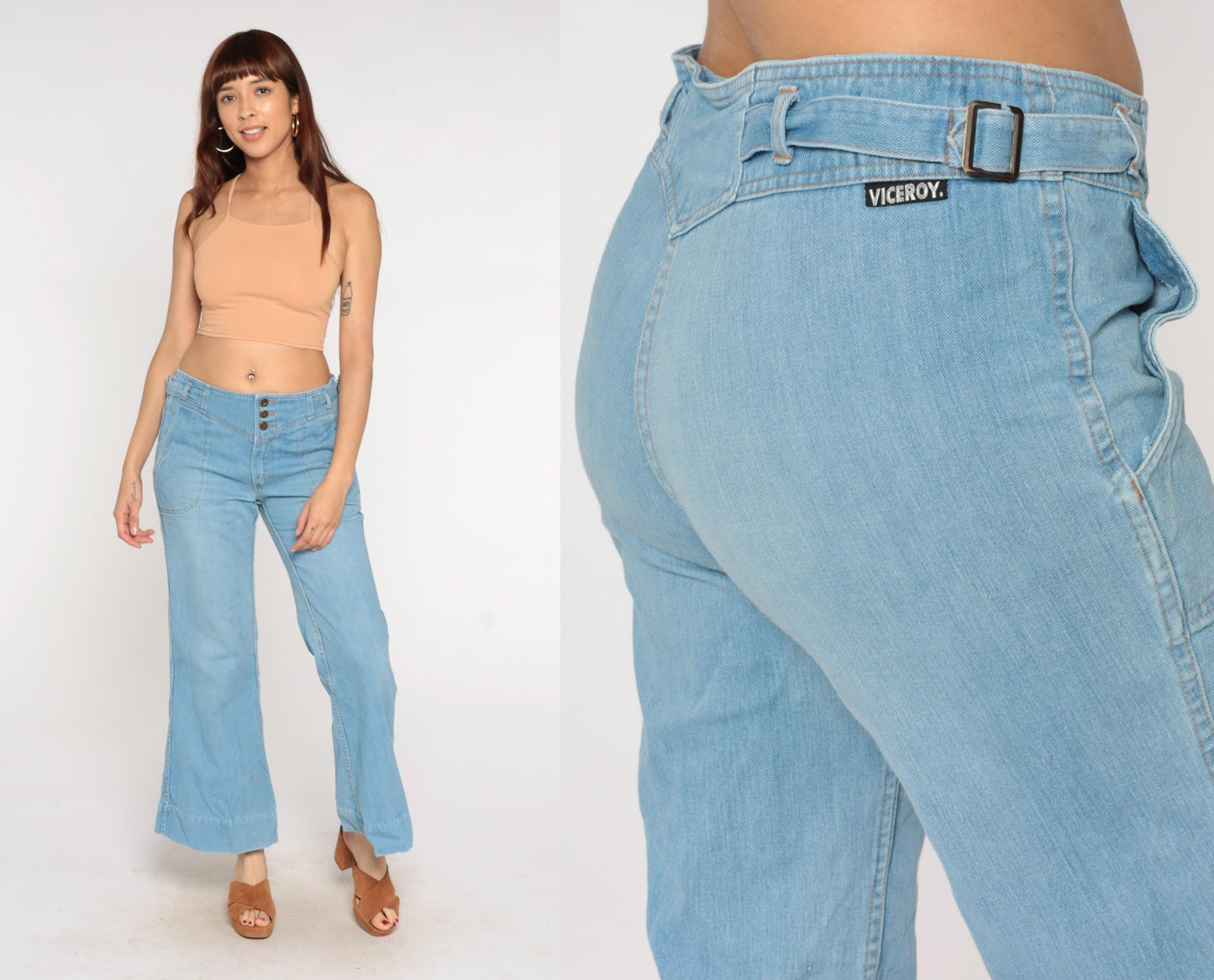70s Viceroy Bell Bottom Flare Jeans Light Blue Denim High-Waist Extra Large