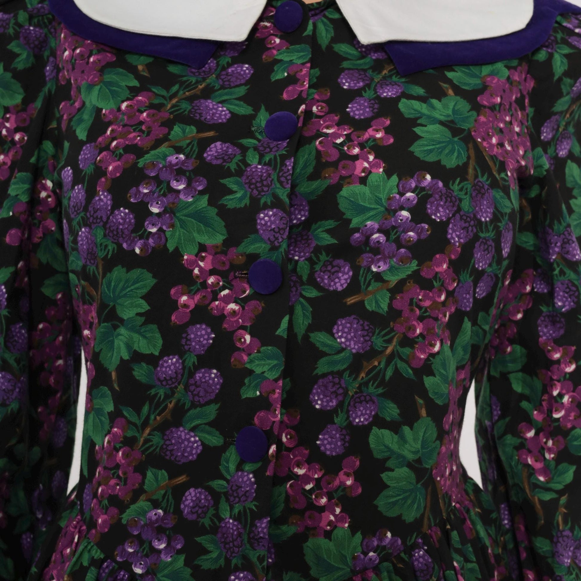 80s Bonnie Jean Purple Grape Print Dress Peter Pan Collar Extra Small XS