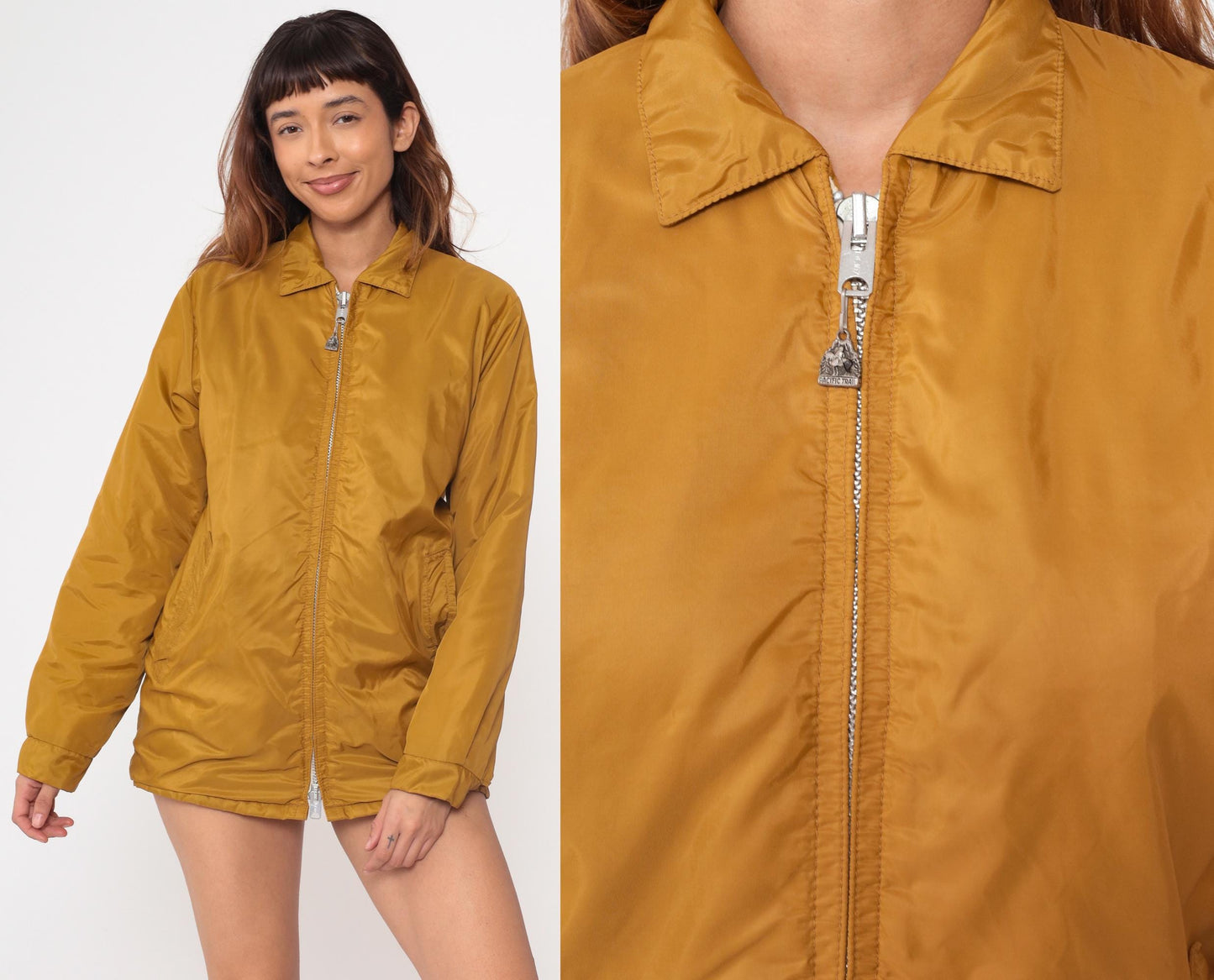 70s Pacific Trail Mustard Yellow Windbreaker Jacket Zip Front Small
