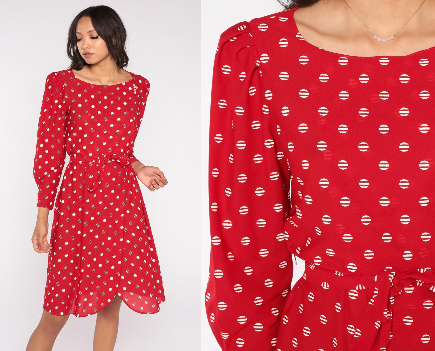 80s Jane Baar New York Red Polka Dot Wrap Dress Long Sleeve Small