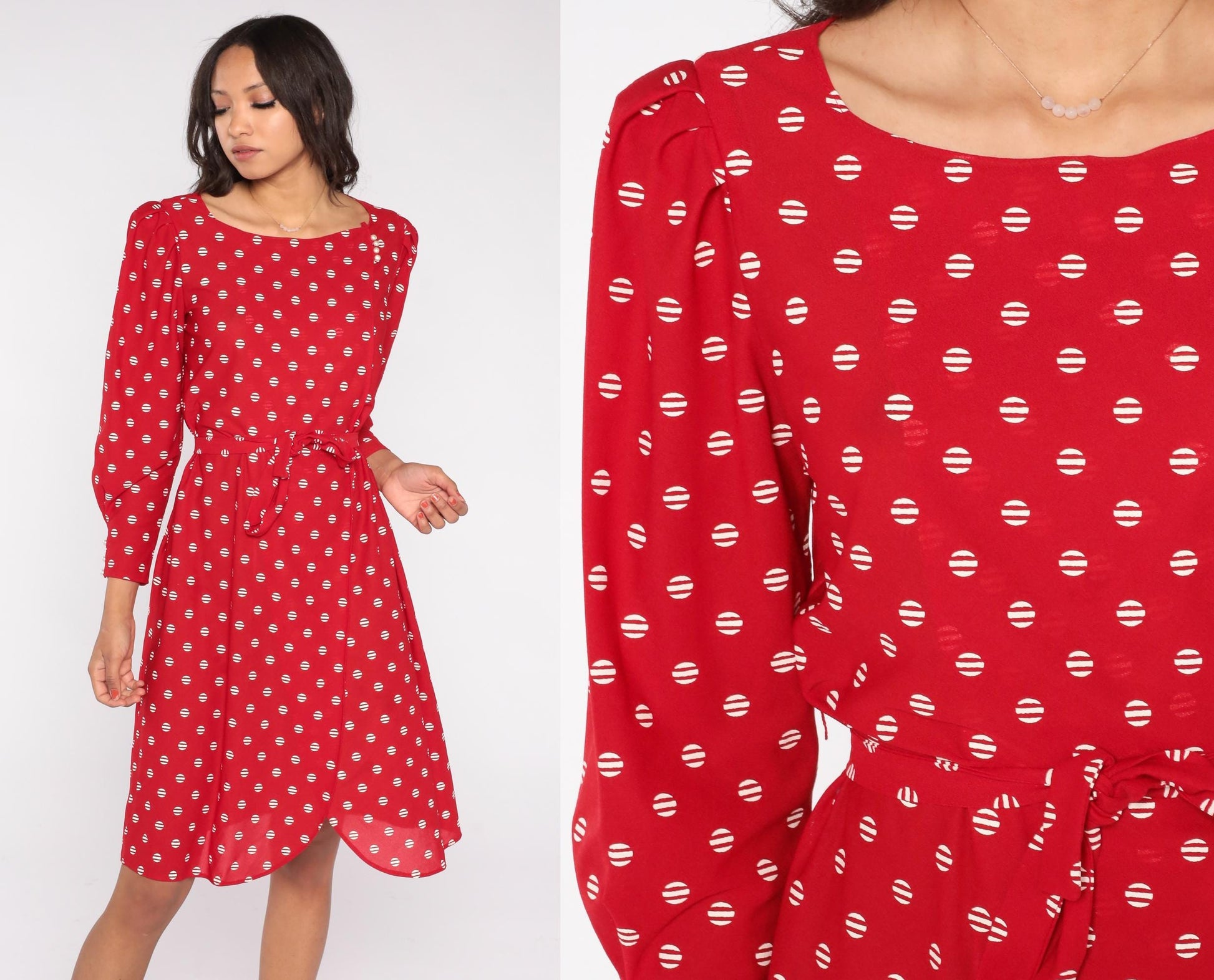 80s Jane Baar New York Red Polka Dot Wrap Dress Long Sleeve Small