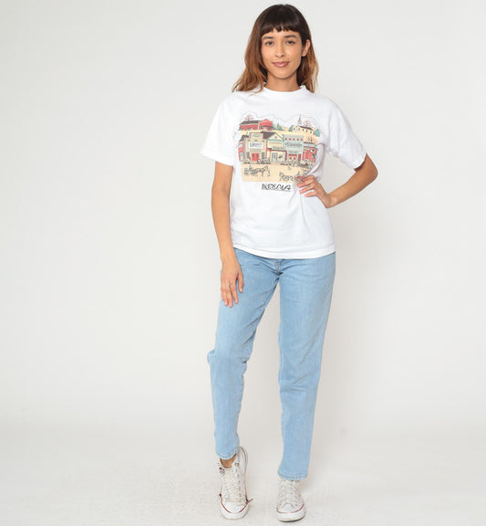 90s Oneita Peabody Kansas Western Town Graphic Tee White Cotton Medium