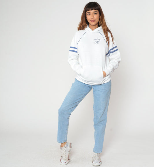 80s Jerzees Sign Language Hoodie White Blue Varsity Raglan Large