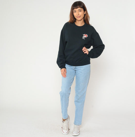 90s Tae Kwon Do Sweatshirt Black Martial Arts Graphic Crew Neck Medium M