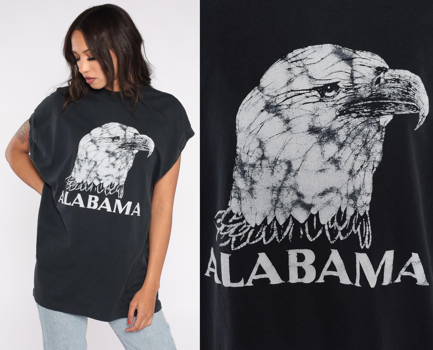 90s Alabama Bald Eagle T-Shirt Black White Graphic Tee Extra Large