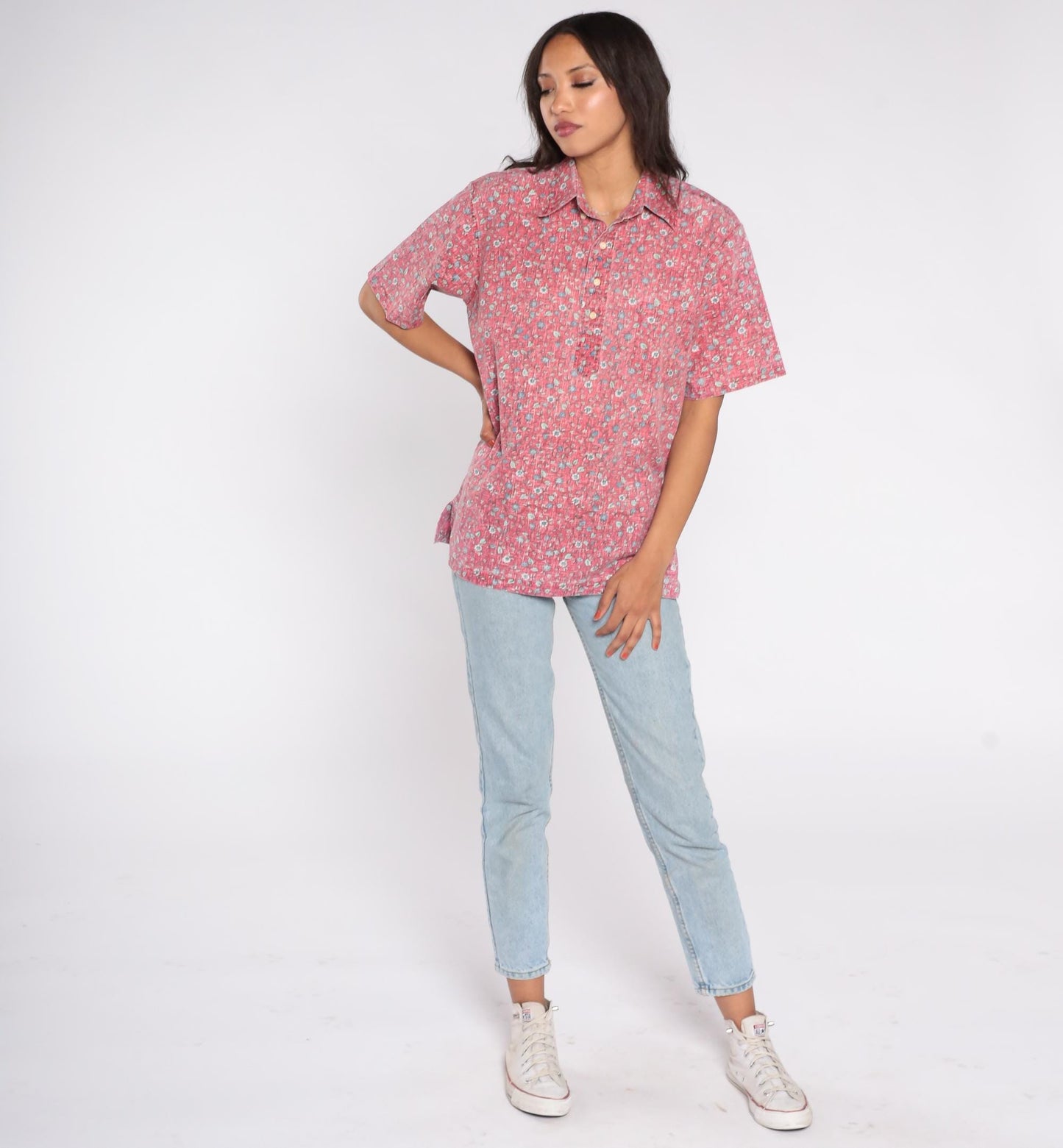 90s Reyn Spooner Hawaiian Shirt Pink Floral Button Down Cotton Medium