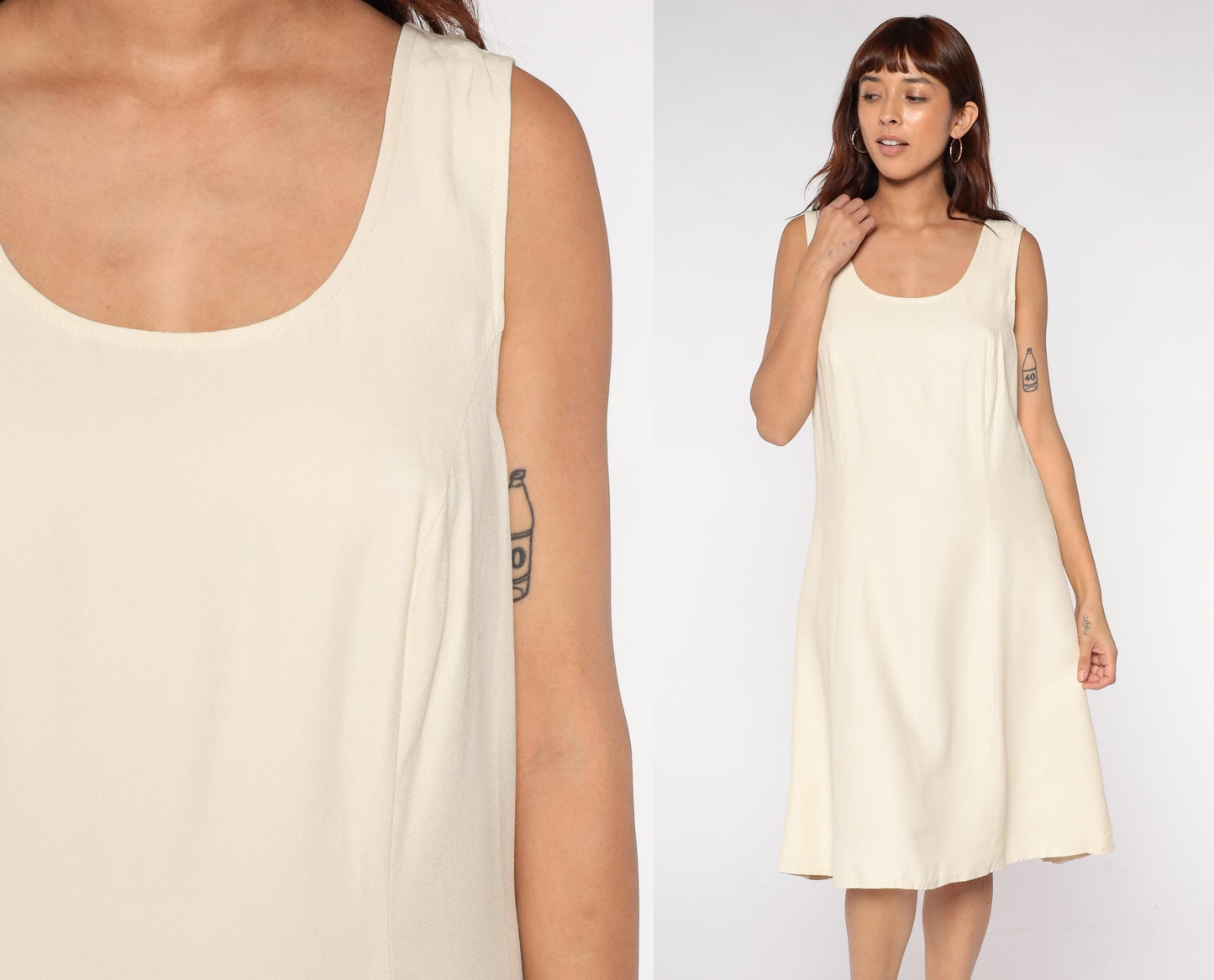90s Minimalist Shift Dress Cream Sleeveless A-Line Midi Plus Size XXL