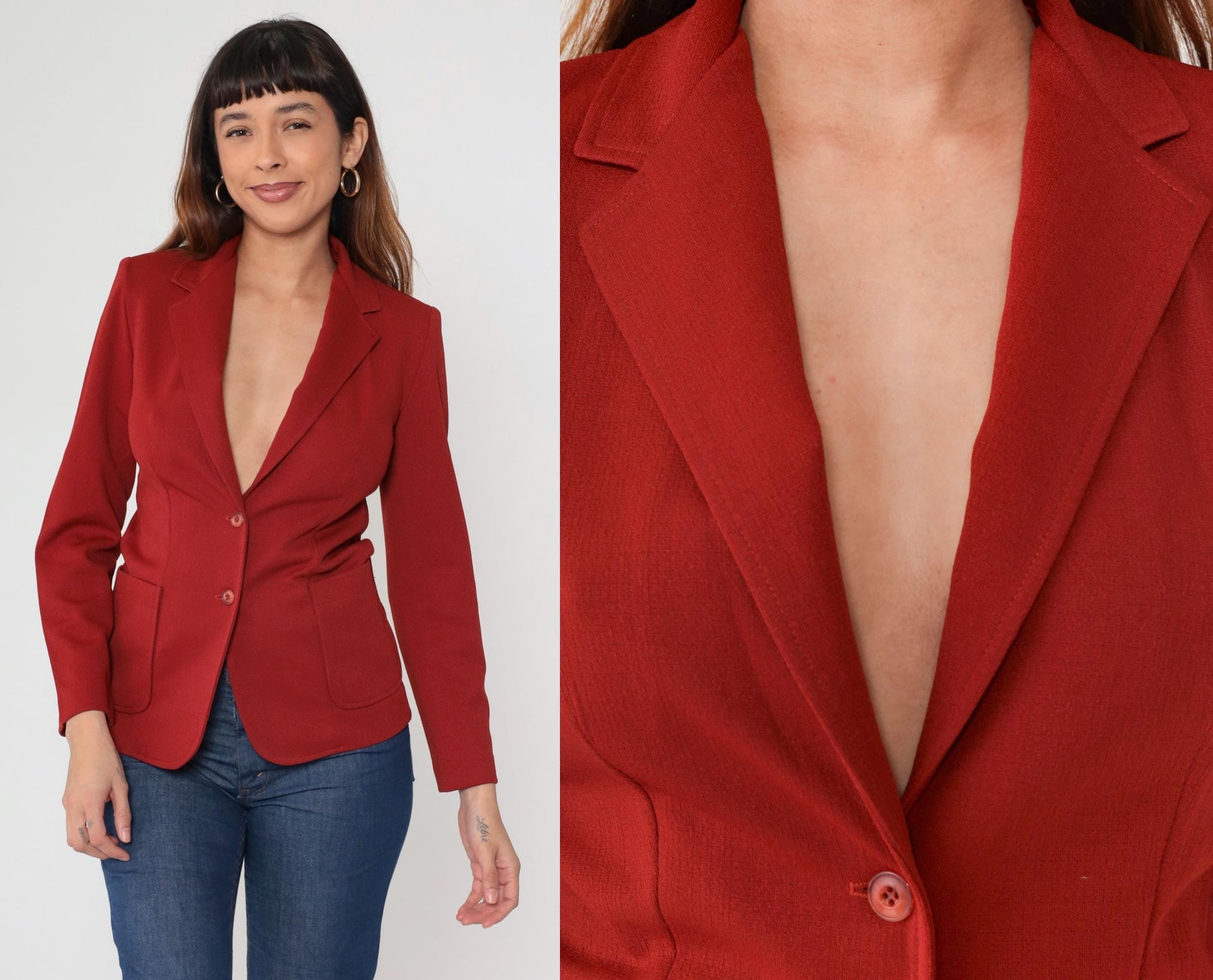 70s Today's Times Cherry Red Blazer Tailored Button Front Jacket Small