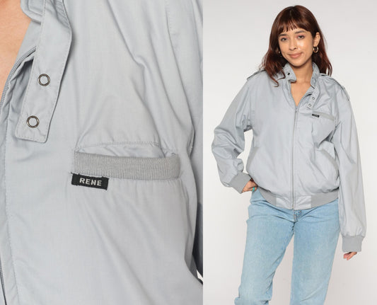 80s Rene De France Light Gray Bomber Jacket Epaulettes Large L