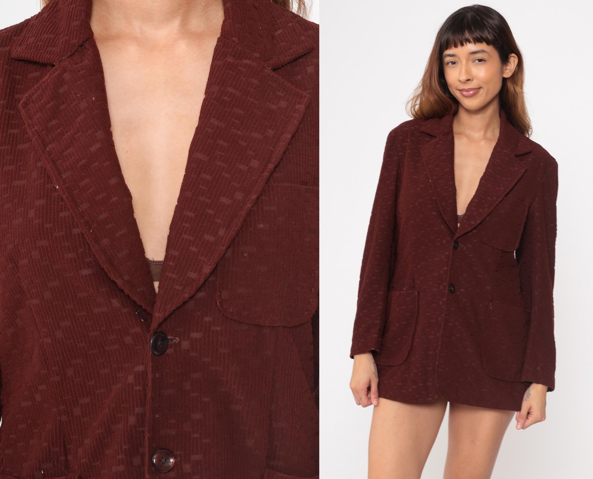 80s Meidiy Corduroy Blazer Chocolate Brown Notched Collar Medium M
