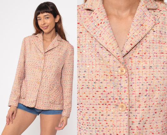 Y2K Leweixin Peach Confetti Blazer Notched Multicolor Textured XXL
