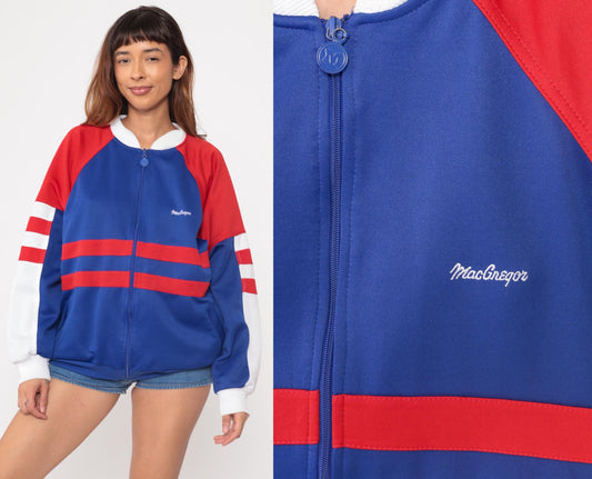80s MacGregor Track Jacket Royal Blue Striped Zip Sweatshirt Extra Large