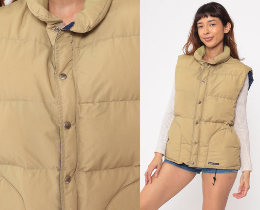 90s Sierra Designs Goose Down Vest Khaki Tan Navy Lining Large L