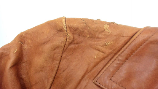70s Roberts Fine Leather Brown Blazer Button Front Distressed Medium