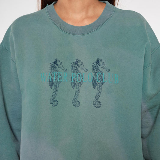 90s Jansport Water Polo Club Sweatshirt Sage Green Seahorse Graphic Large L