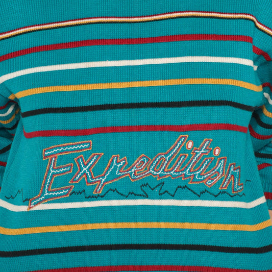 90s Teal Striped Crewneck Sweater Expedition Antarctic Embroidered XS