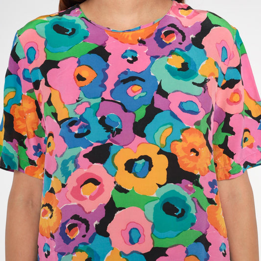 90s Spencer Jeremy Silk Blouse Abstract Floral Print Multicolor Medium M