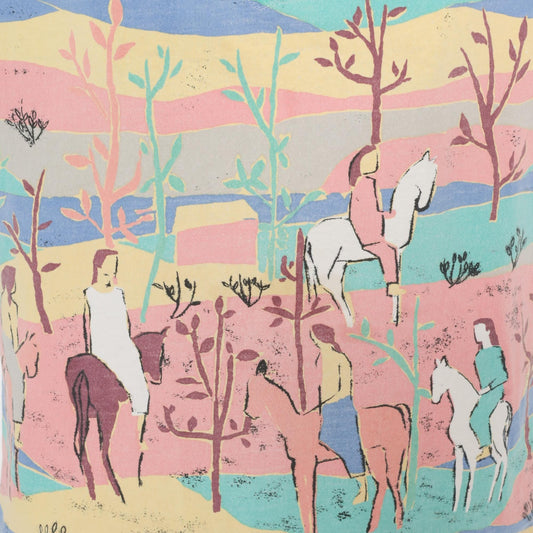 90s Pastel Horse Landscape Graphic V-Neck Tee Cotton Pink Blue Medium
