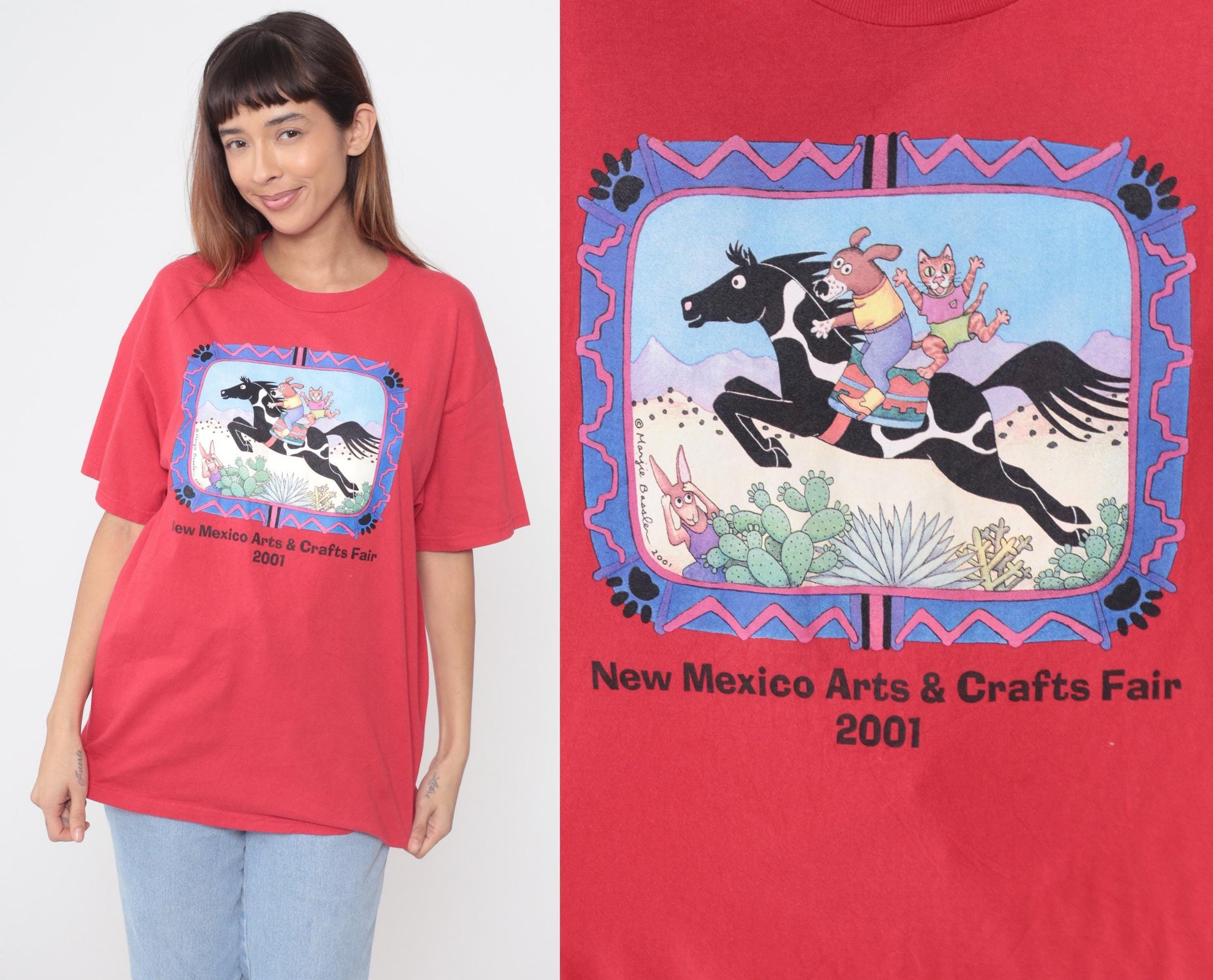 90s New Mexico Arts & Crafts Fair Graphic Tee Red Cotton Large L