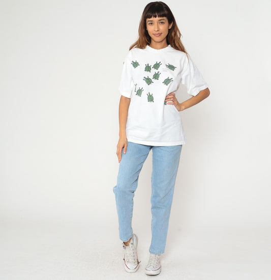 90s Sierra Madre Turtle Graphic T-Shirt White Cotton Crew Neck Medium