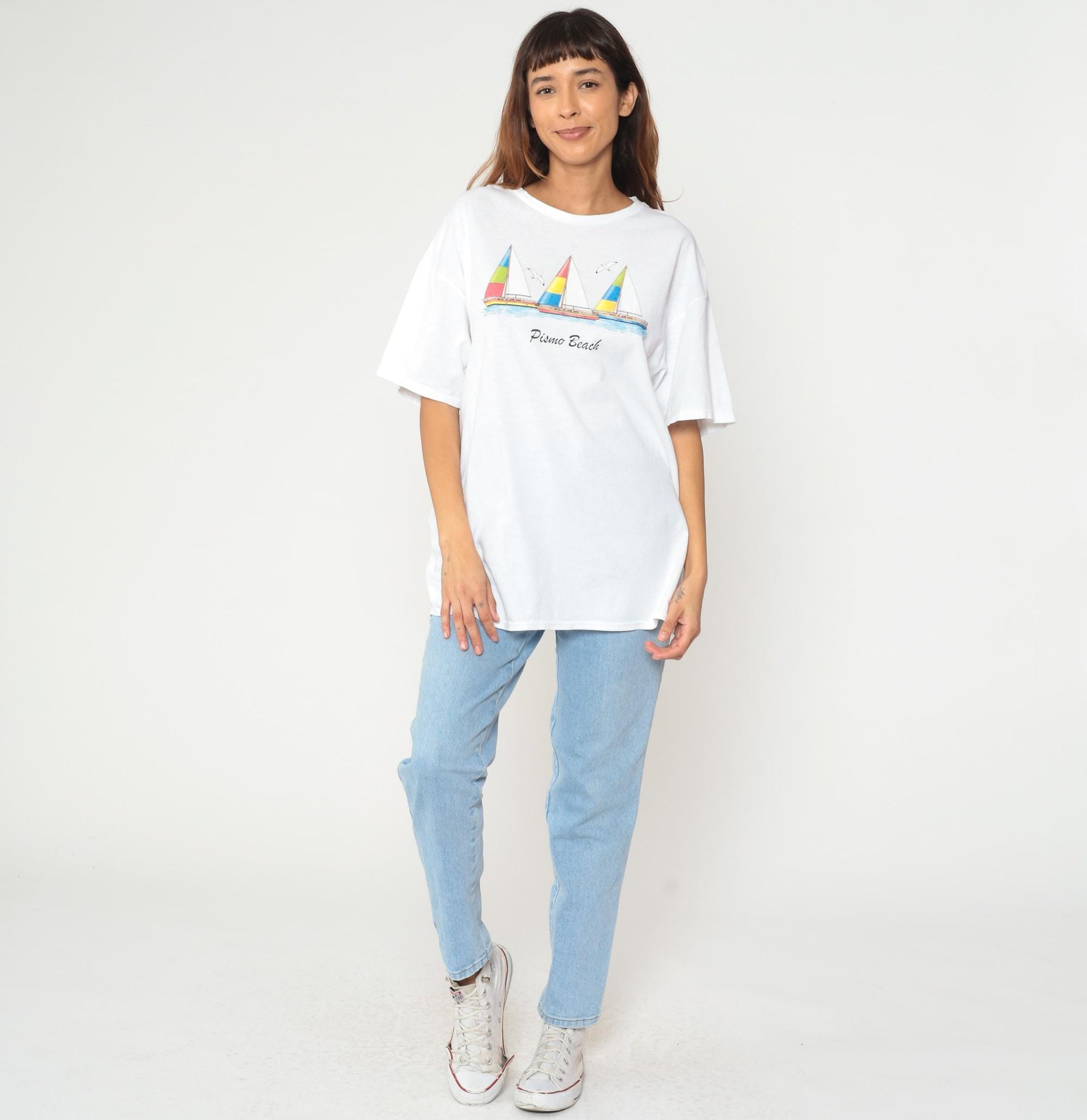 90s Pismo Beach Sailboat Graphic Cotton Tee White Extra Large XL