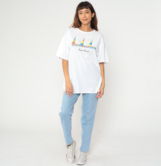 90s Pismo Beach Sailboat Graphic Cotton Tee White Extra Large XL