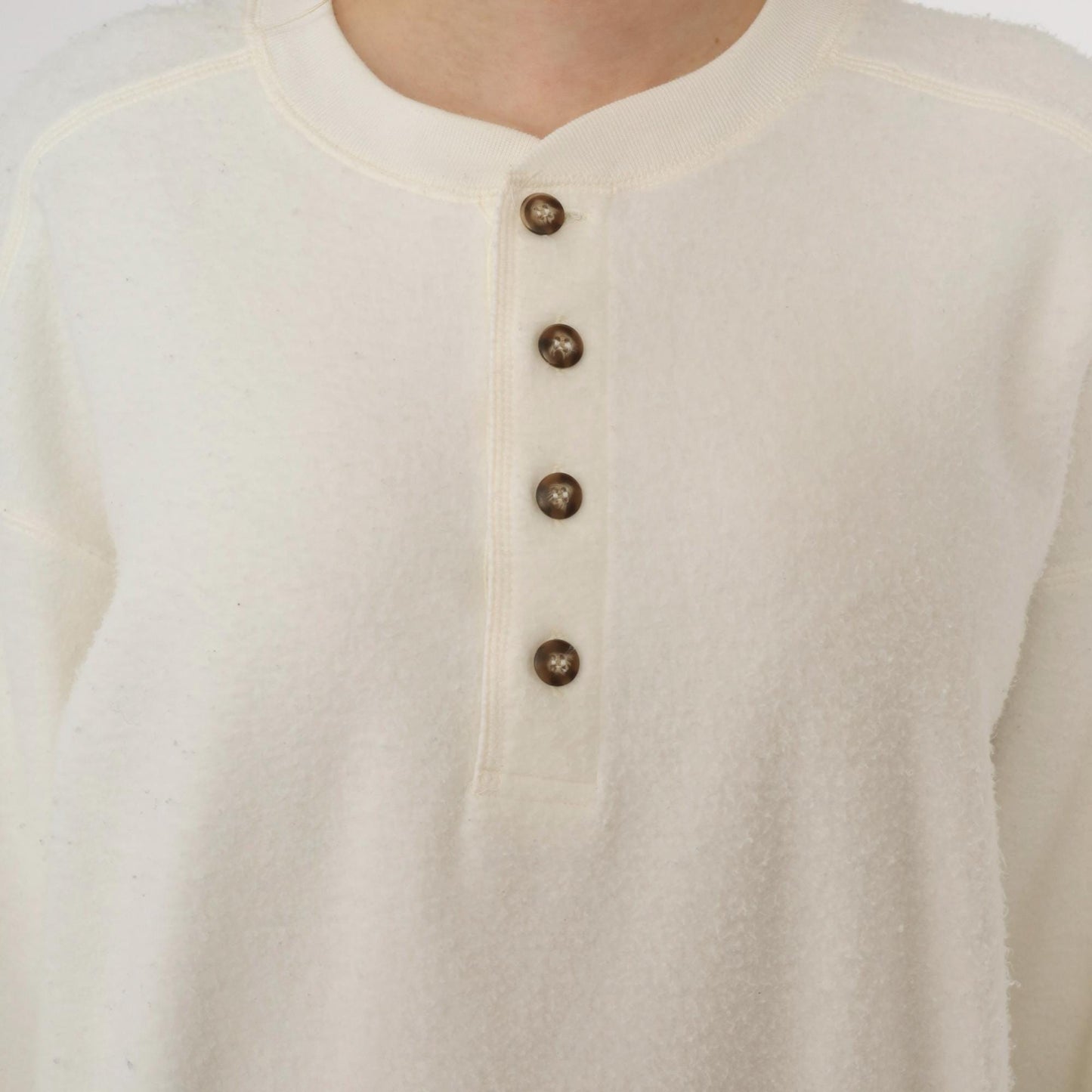 80s Claybrooke Sport White Henley Reverse Weave Cotton Sweatshirt Small S