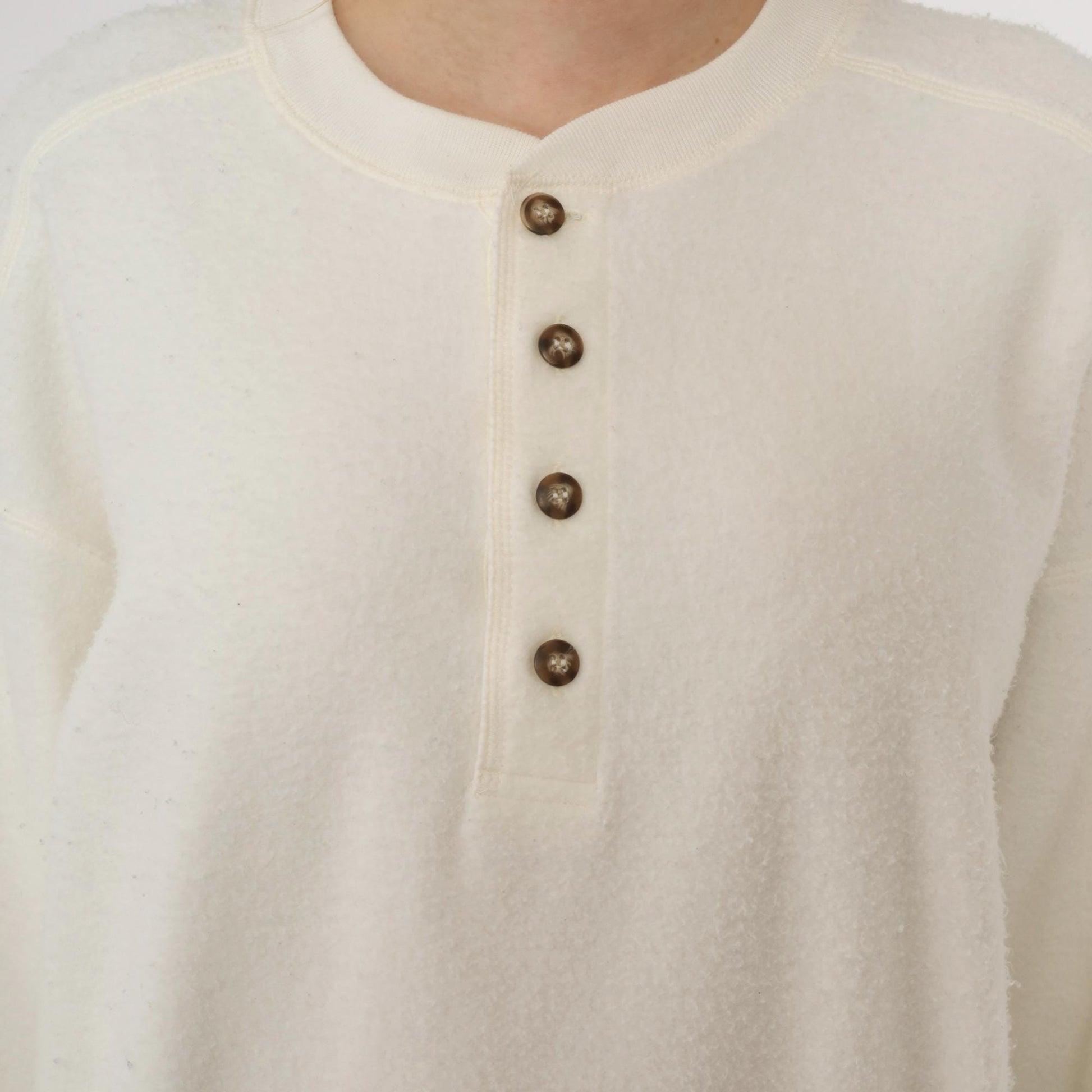 80s Claybrooke Sport White Henley Reverse Weave Cotton Sweatshirt Small S