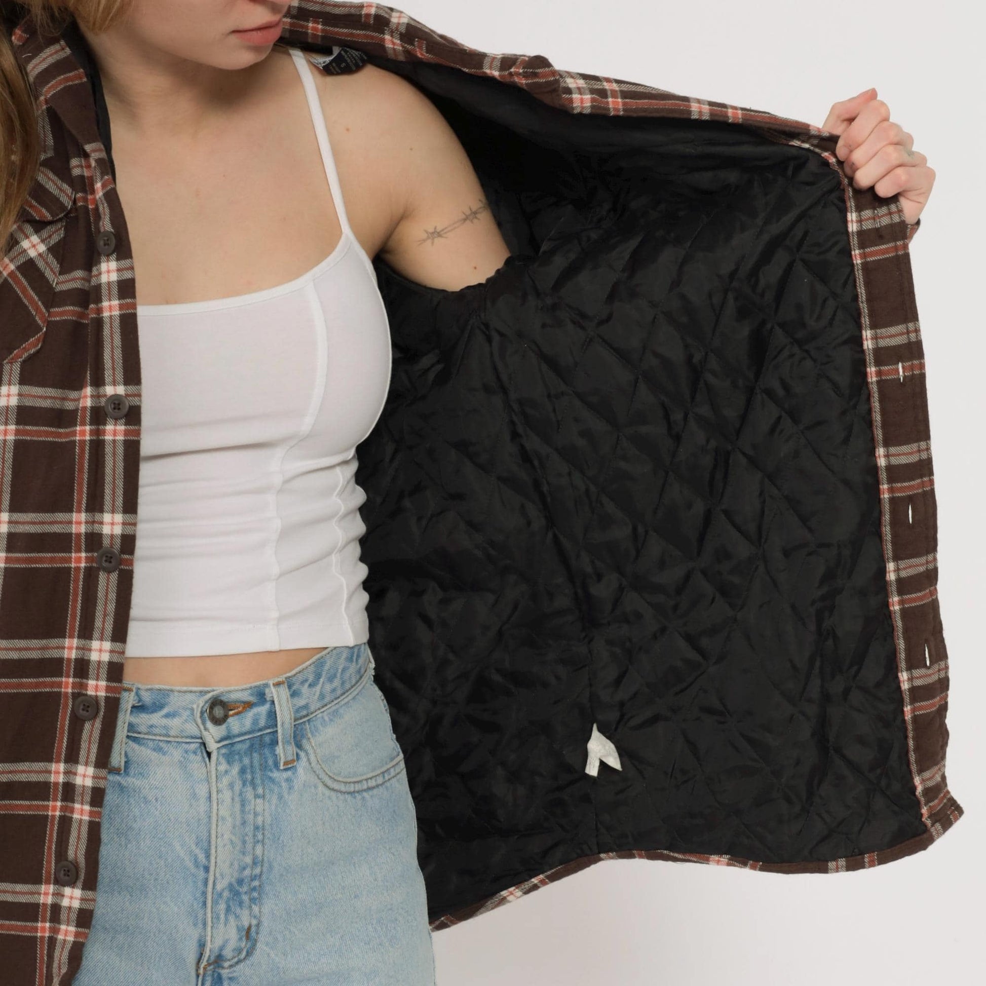 Y2K Wrangler Brown Plaid Quilted Flannel Shirt Small S