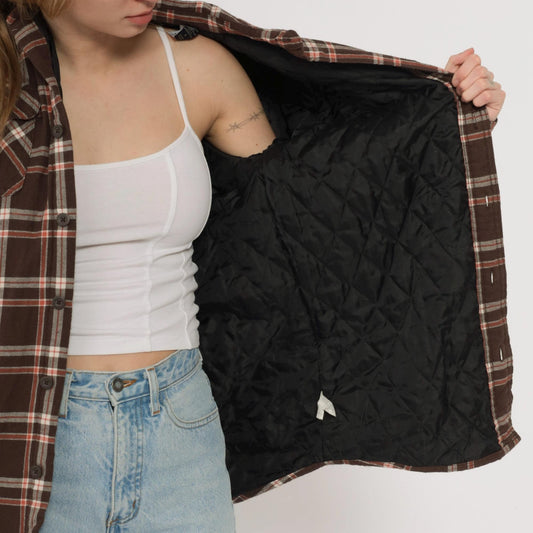 Y2K Wrangler Brown Plaid Quilted Flannel Shirt Small S